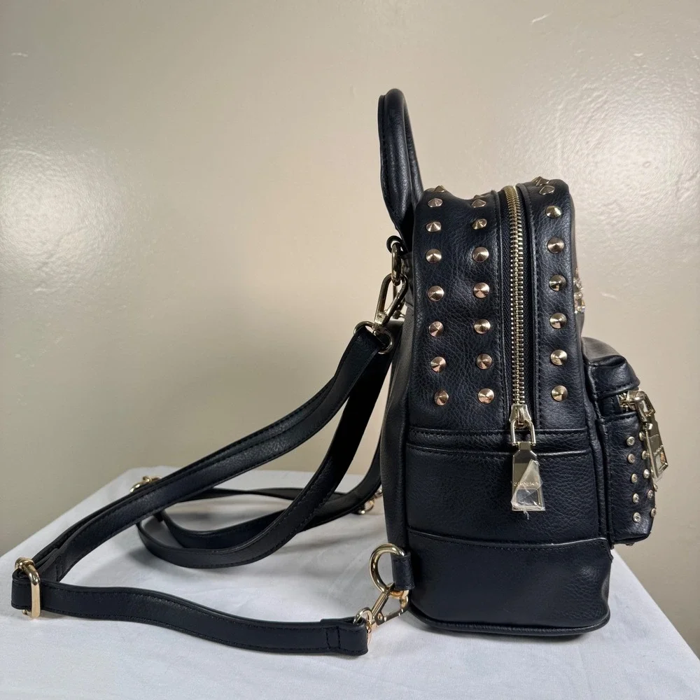 NWOT Bebe Black Rhinestone Studded Mini Backpack‎ Y2K Glam Vegan Leather Bag